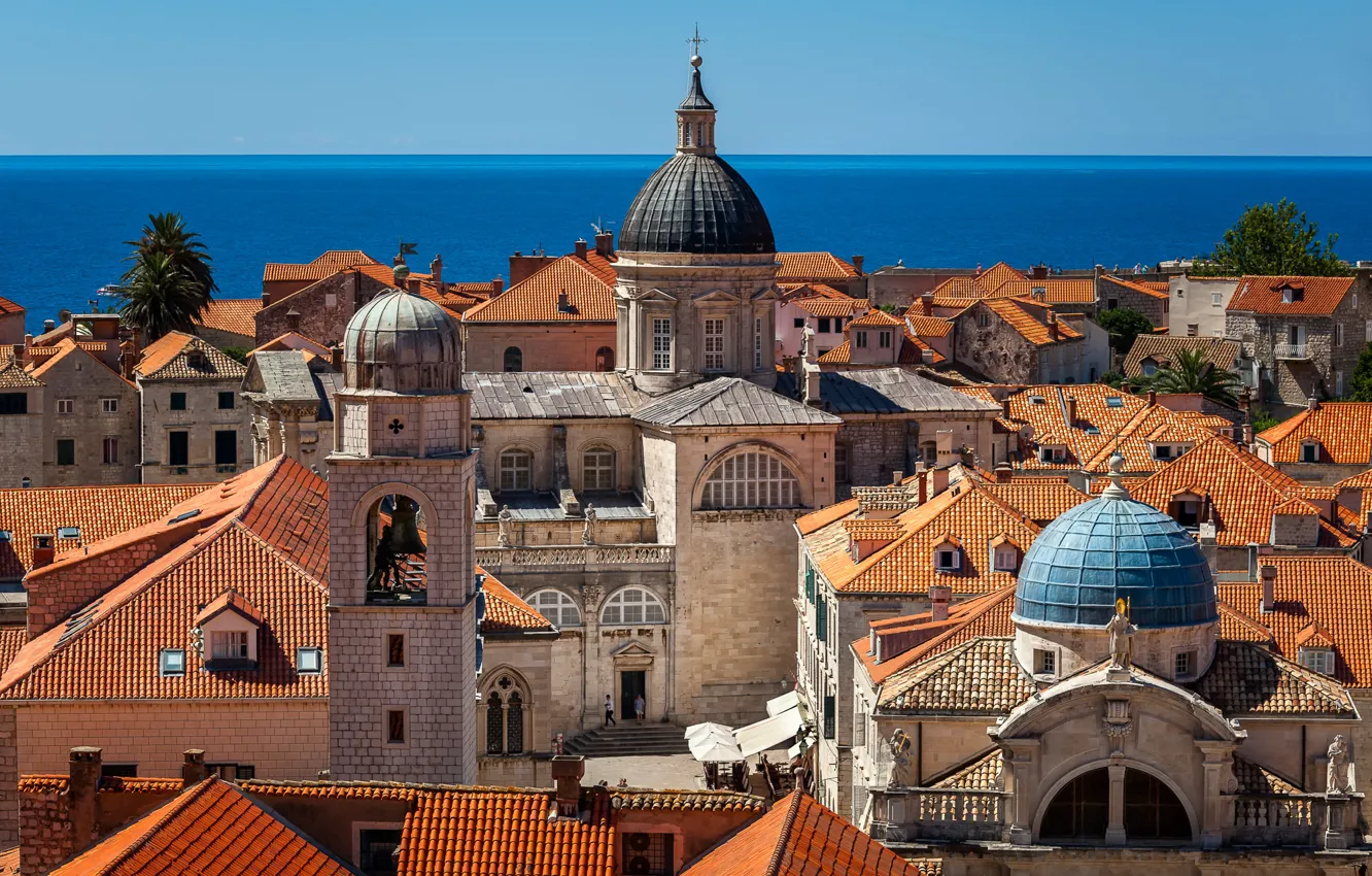 Фото обои море, здания, крыши, церковь, собор, Хорватия, Croatia, Дубровник