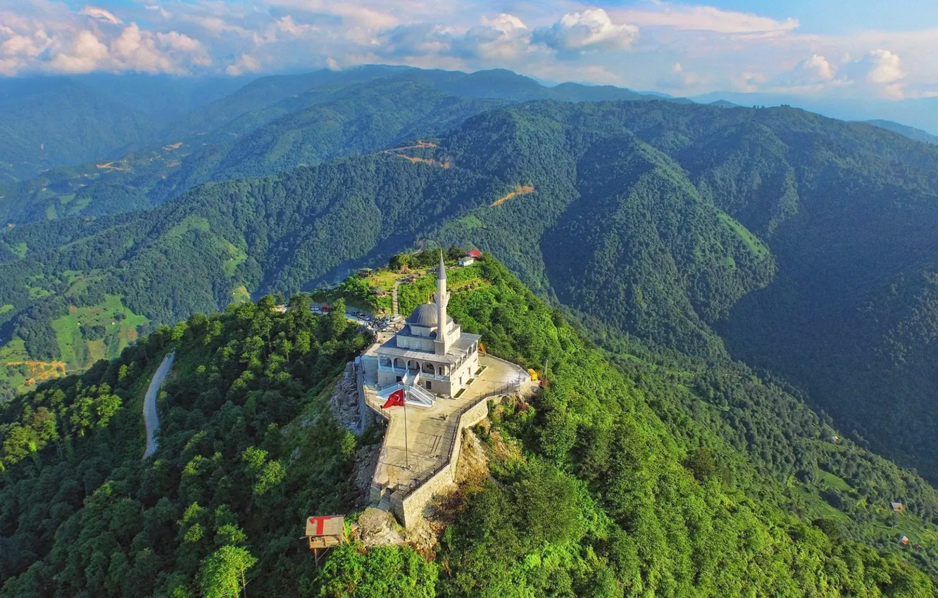 Фото обои mountains, Turkey, mosque, Rize, Kıble Dağı Camii