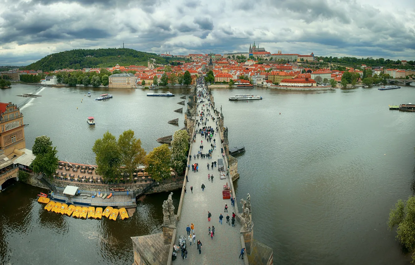 Фото обои река, Прага, Чехия, Влтава, Карлов мост