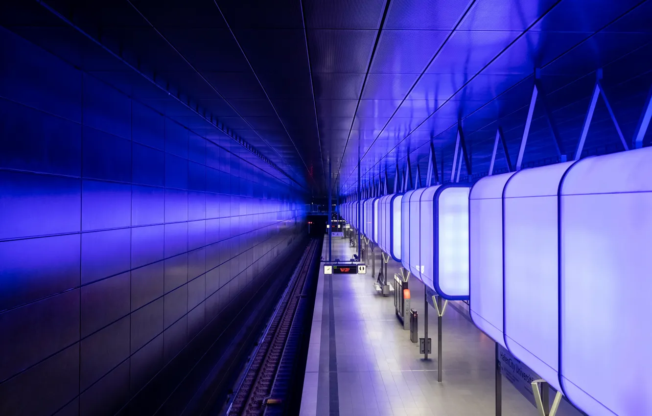 Фото обои метро, станция, Германия, перрон, светильник, Гамбург
