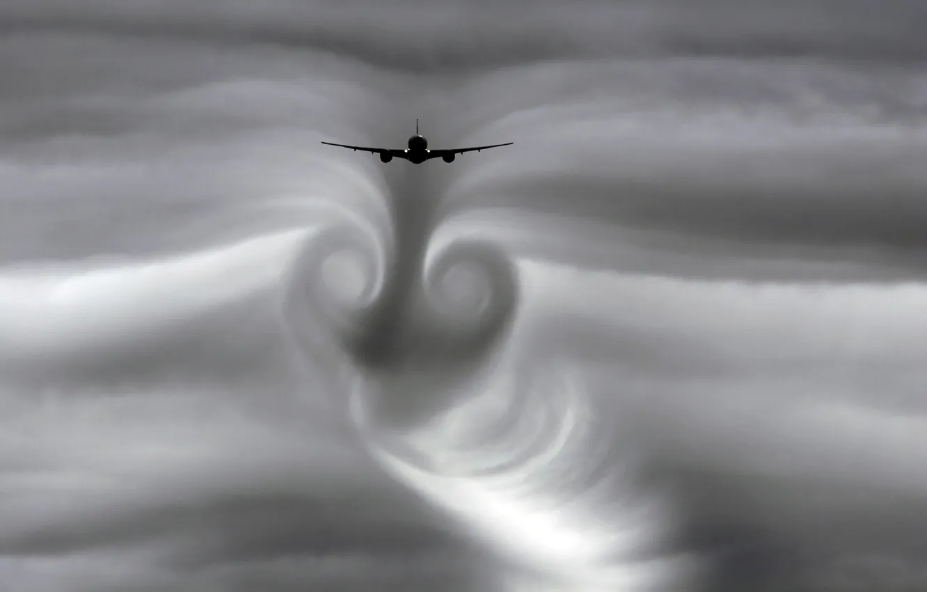 Фото обои облака, лайнер, завихрения