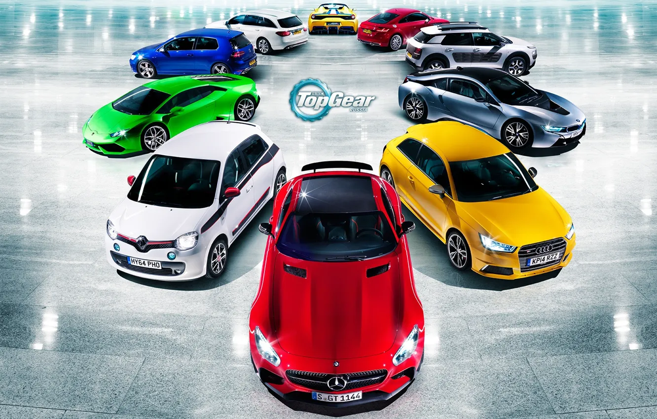 Фото обои Audi, Mercedes-Benz, Lamborghini, BMW, Volkswagen, Renault, Top Gear, Ferrari