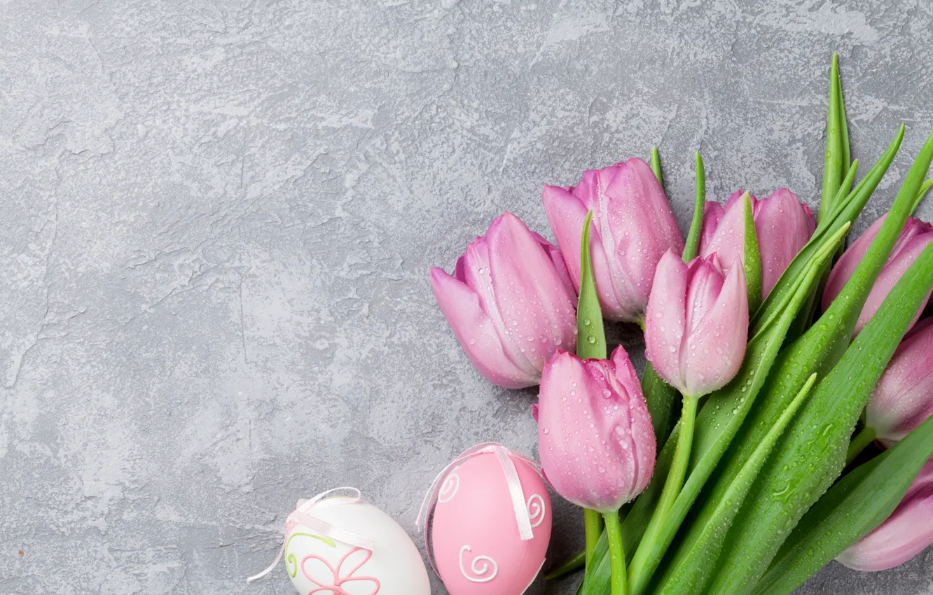 Фото обои Пасха, тюльпаны, розовые, pink, tulips, spring, Easter, eggs