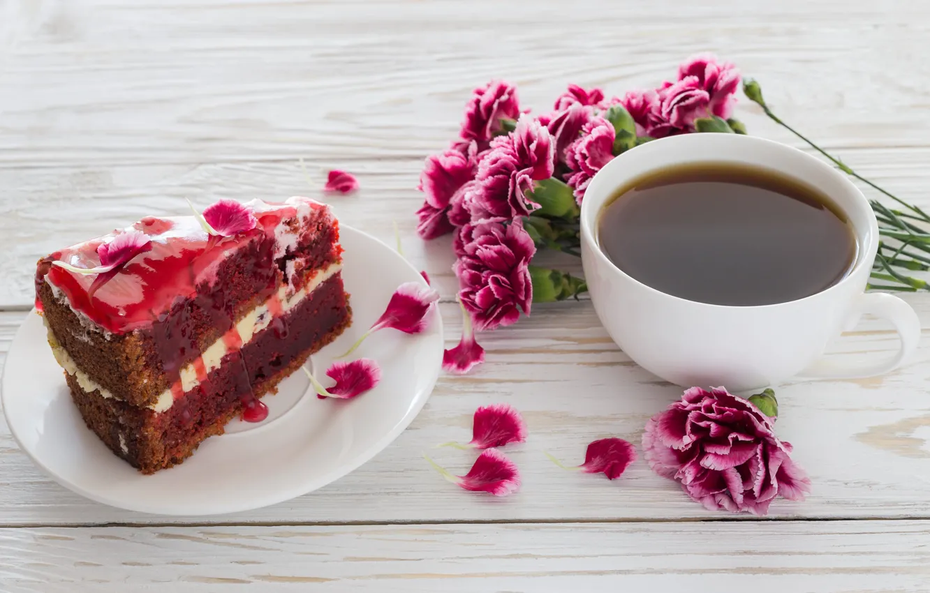 Фото обои цветы, кофе, букет, пирожное, крем, десерт, coffee, dessert
