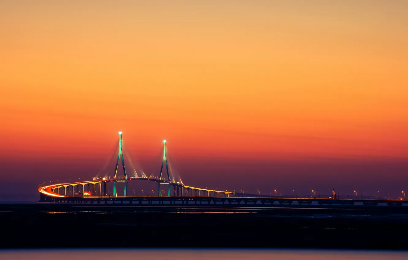 Фото обои мост, город, огни, Корея, Инчхон, by Yoonki Jeong