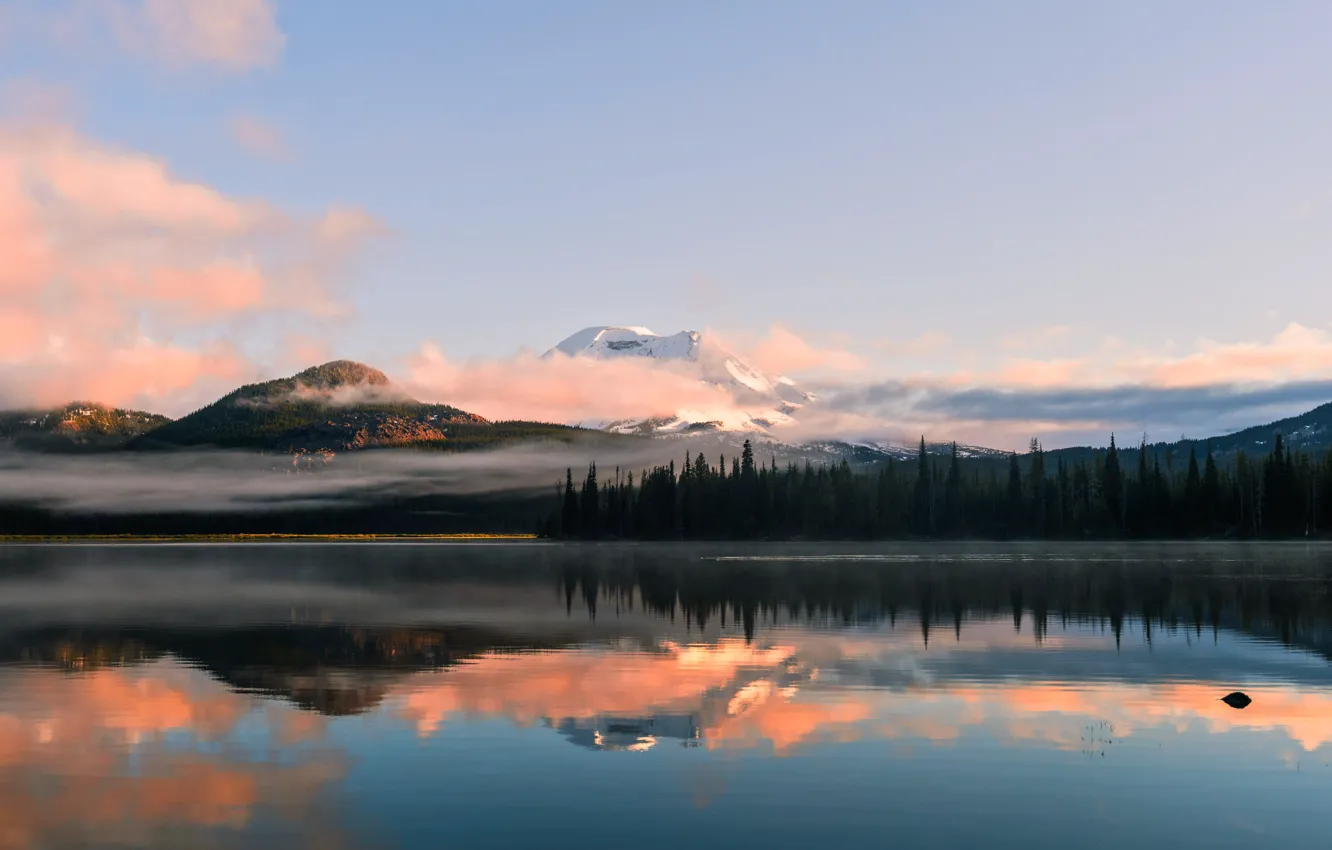 Фото обои sky, trees, landscape, nature, water, mountains, clouds, lake