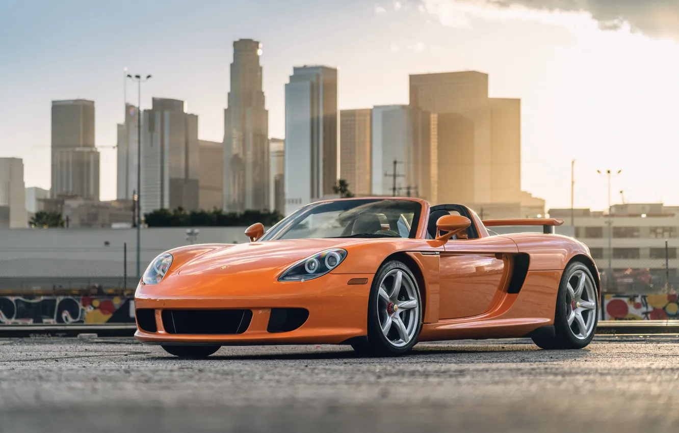 Фото обои Город, Porsche, Оранжевая, Порш, Orange, Порше, Carrera GT, Суперкар