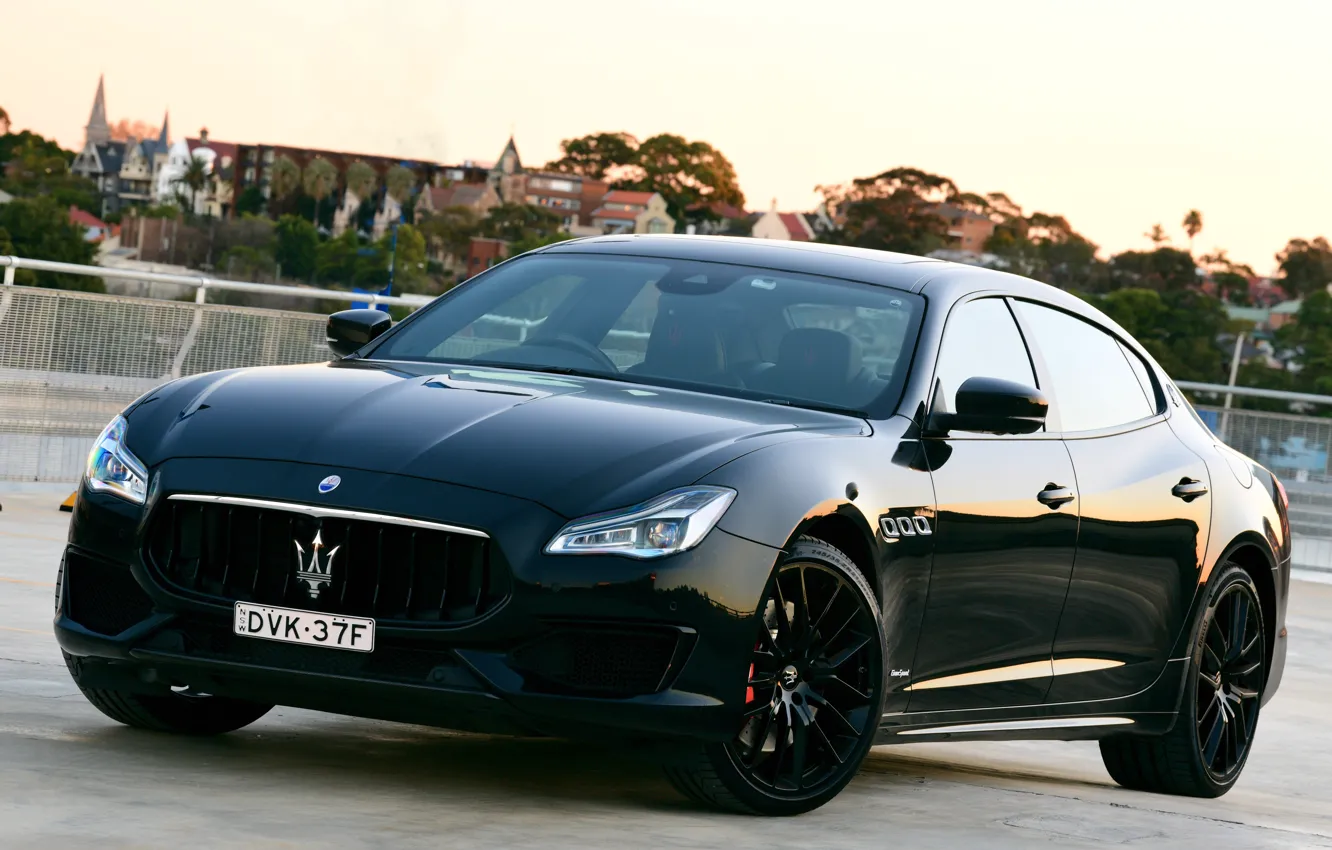 Фото обои Maserati, Quattroporte, вечер, 2018, GTS, AU-spec, GranSport, Nerissimo Edition