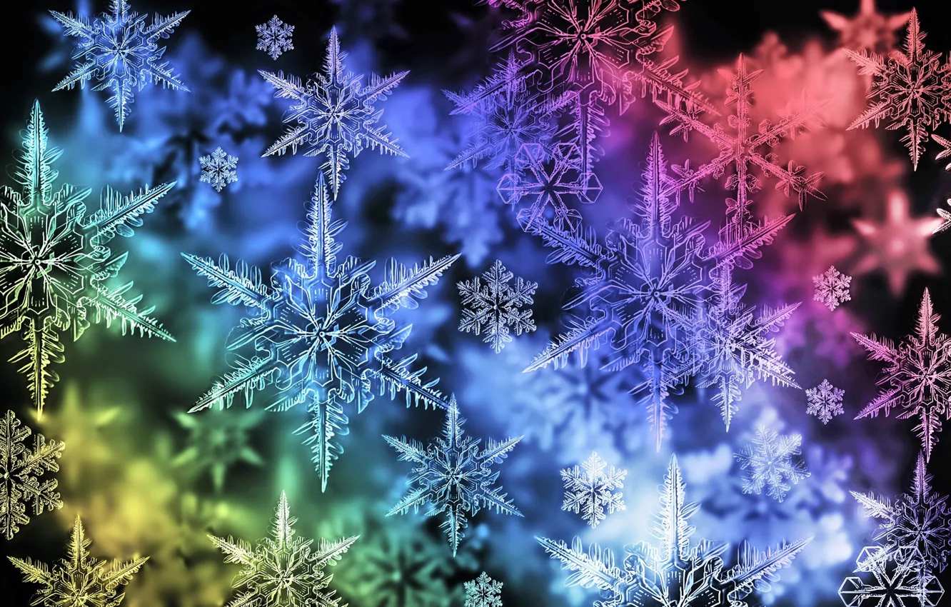 Фото обои снежинки, цвет, спектр