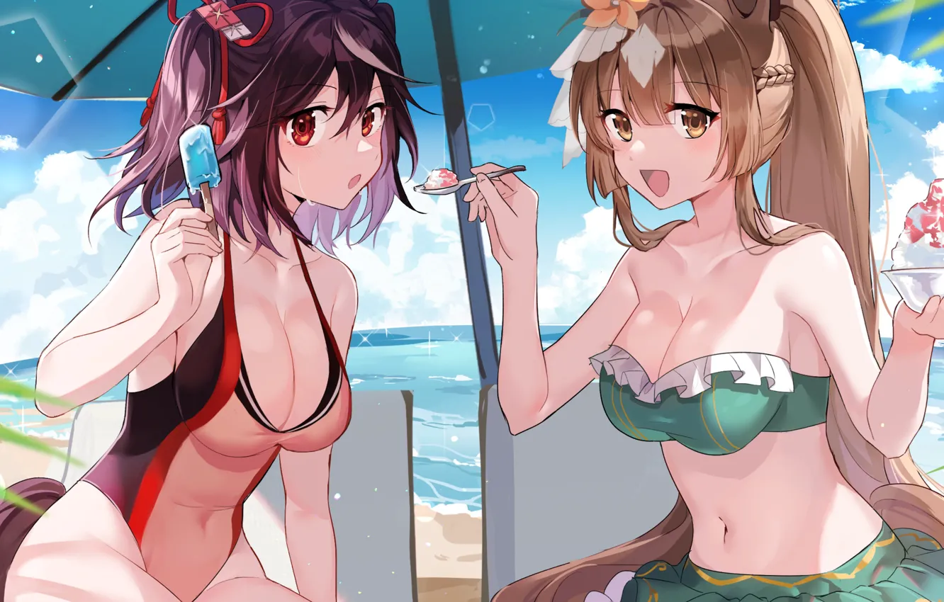 Фото обои girl, sexy, beach, Anime, ocean, girls, boobs, swimsuit
