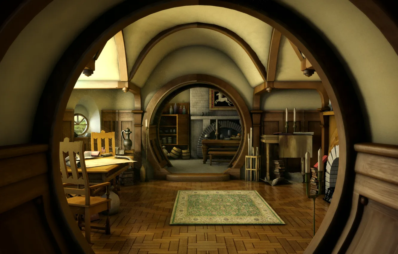 Фото обои дом, интерьер, нора, властелин колец, арт, lord of the rings, hobbit, steven donnet