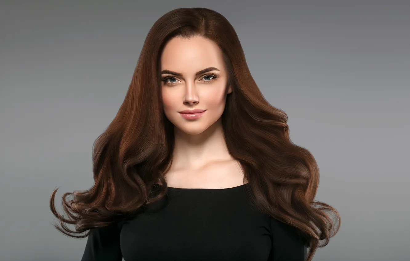 Фото обои взгляд, девушка, лицо, макияж, woman, hair, brunette, portrait