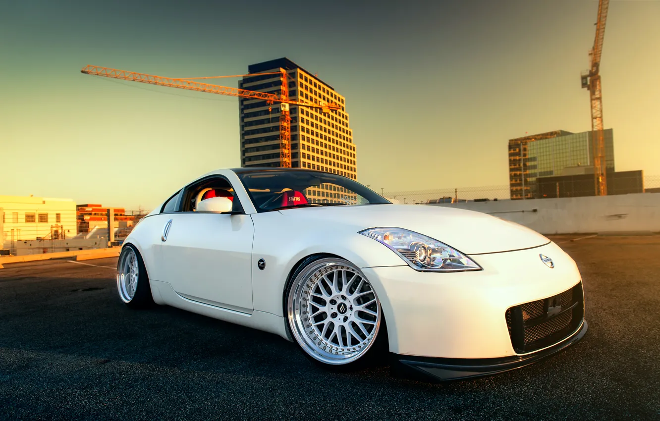 Фото обои белый, Nissan, white, спорткар, 350z, ниссан, frontside