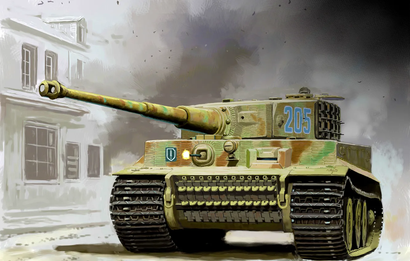 Фото обои weapon, war, art, painting, tank, ww2, wargaming, Tiger tank