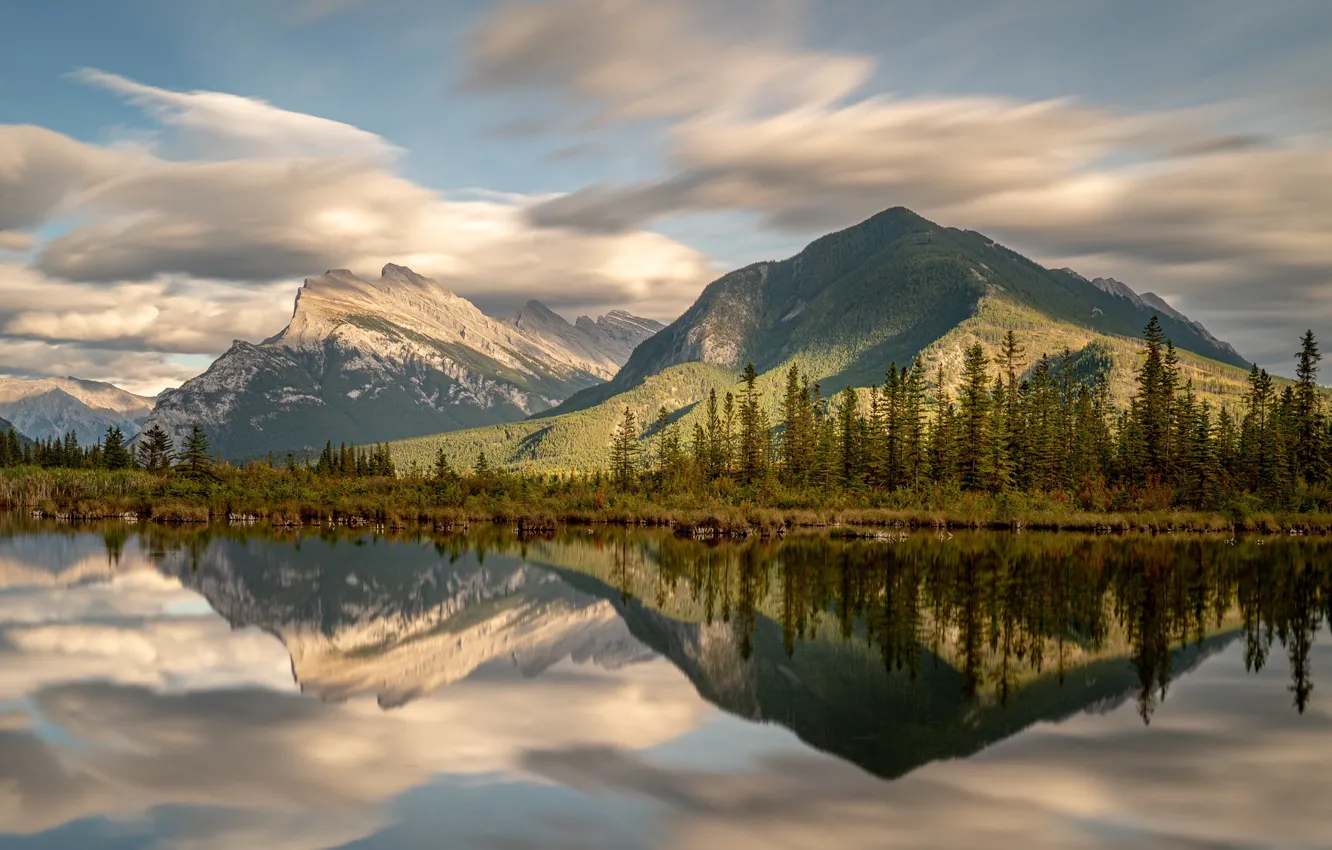 Фото обои деревья, горы, озеро, отражение