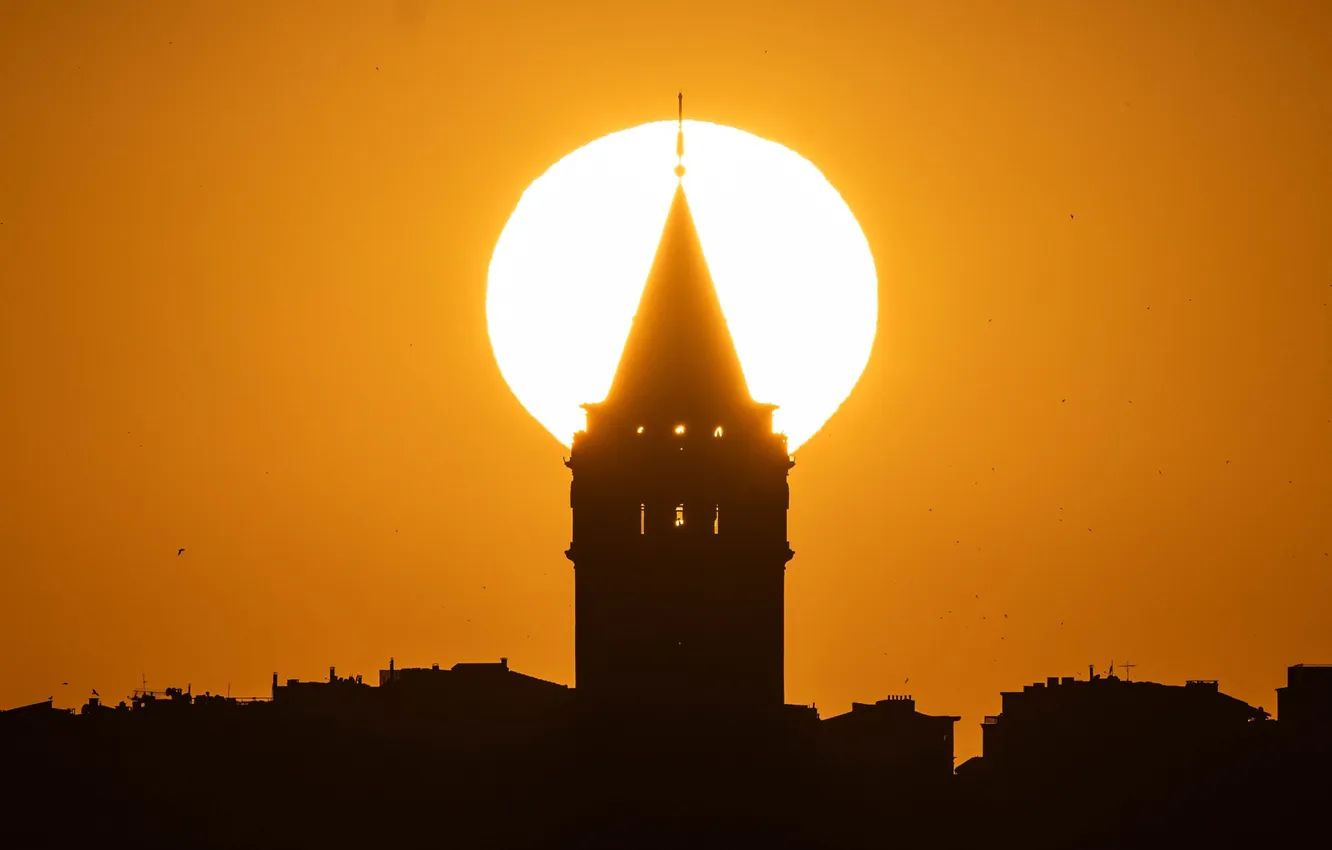 Фото обои sunset, turkey, istambul, galata tower
