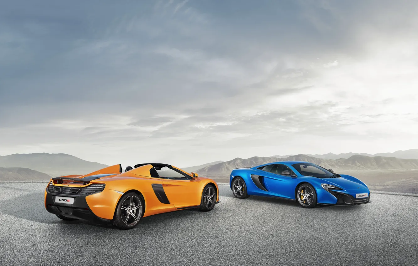 Фото обои McLaren, Синий, Оранжевый, Orange, Blue, Coupe, Spyder, Supercars