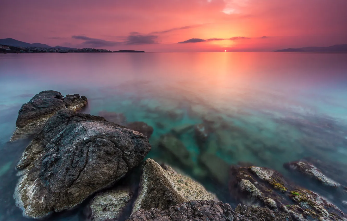 Фото обои рассвет, побережье, горизонт, sunrise, Creta