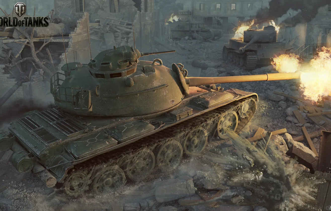 Фото обои город, бой, танки, World of Tanks, 59-Patton