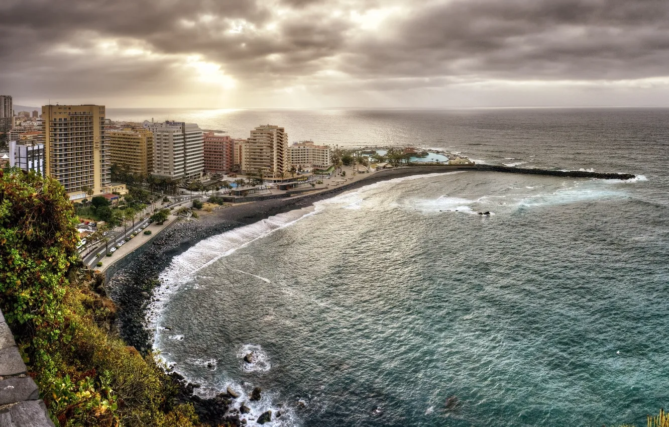 Фото обои побережье, здания, Испания, Spain, Канарские острова, Canary Islands, Атлантический океан, Тенерифе