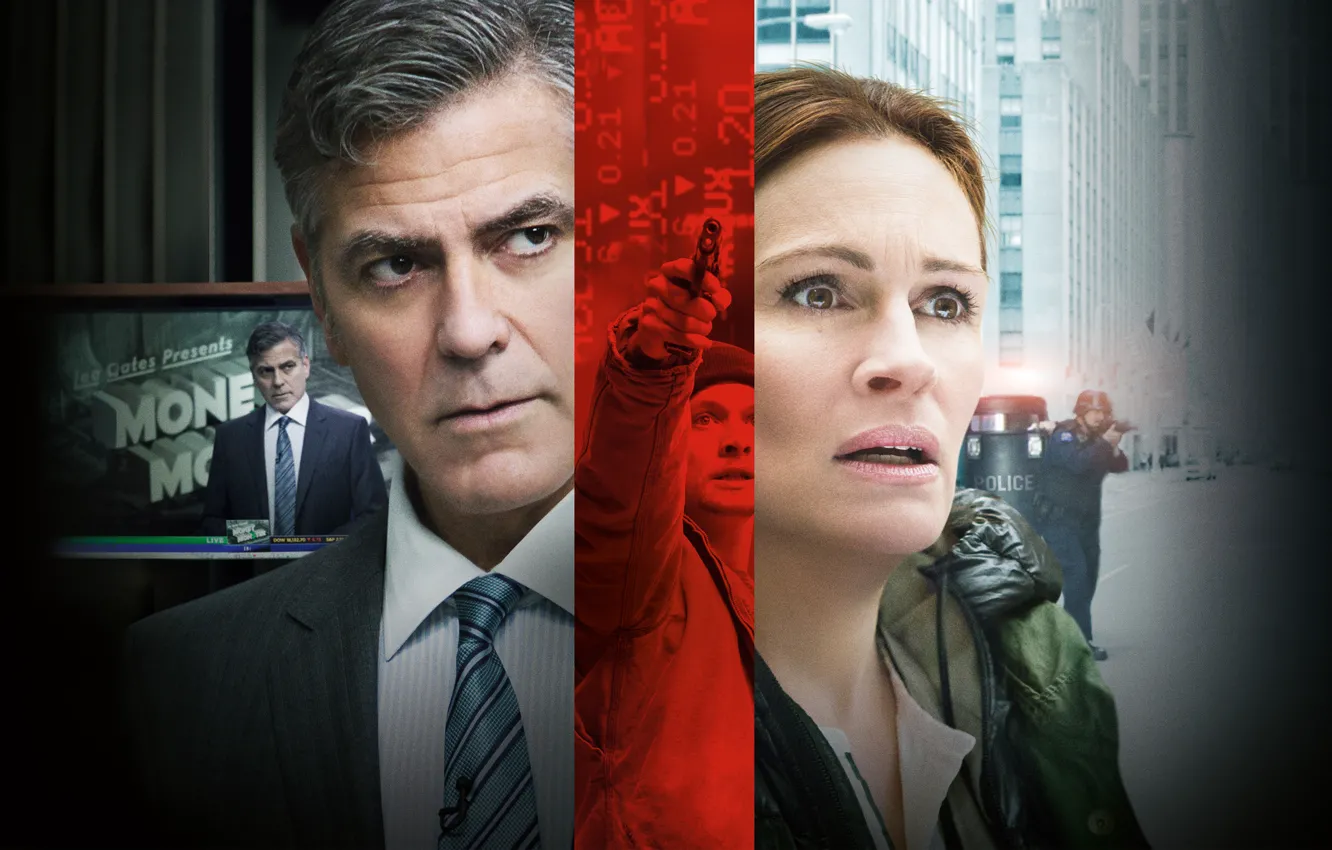 Фото обои триллер, постер, криминал, Джордж Клуни, George Clooney, Julia Roberts, Финансовый монстр, Джулия Робертс