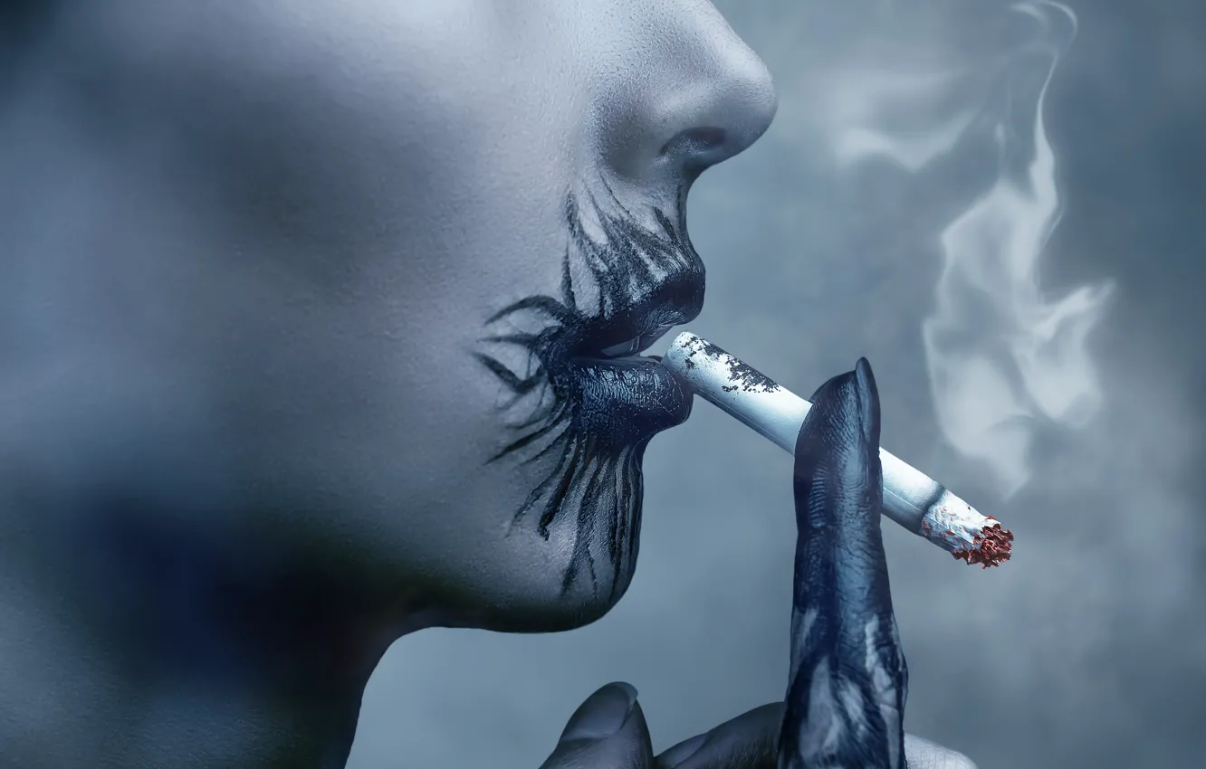 Фото обои poison, lips, cigarette smoke