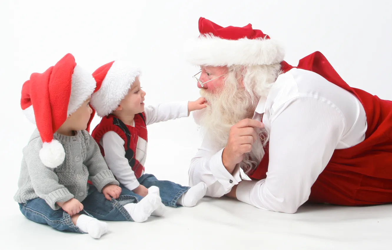 Фото обои christmas, happy, holidays, merry, children, santa, claus, interview