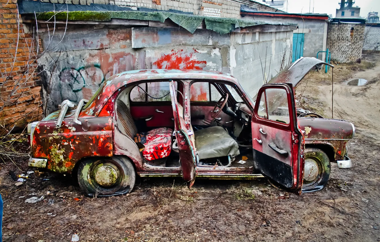 Фото обои USSR, moskvich, abandoned car