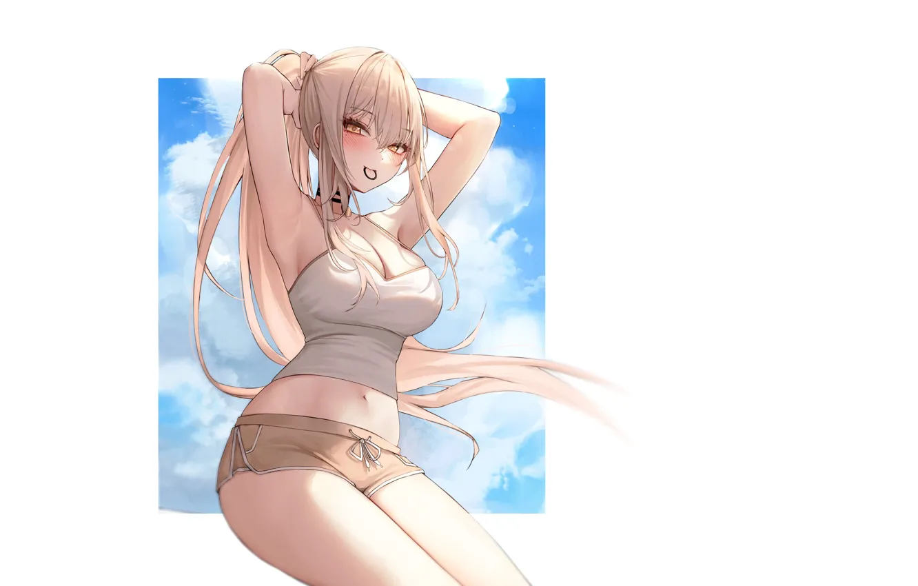 Фото обои girl, hot, sexy, sky, boobs, anime, blue sky, blonde
