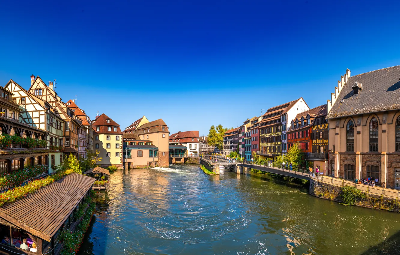 Фото обои Франция, дома, панорама, Страсбург, водный канал