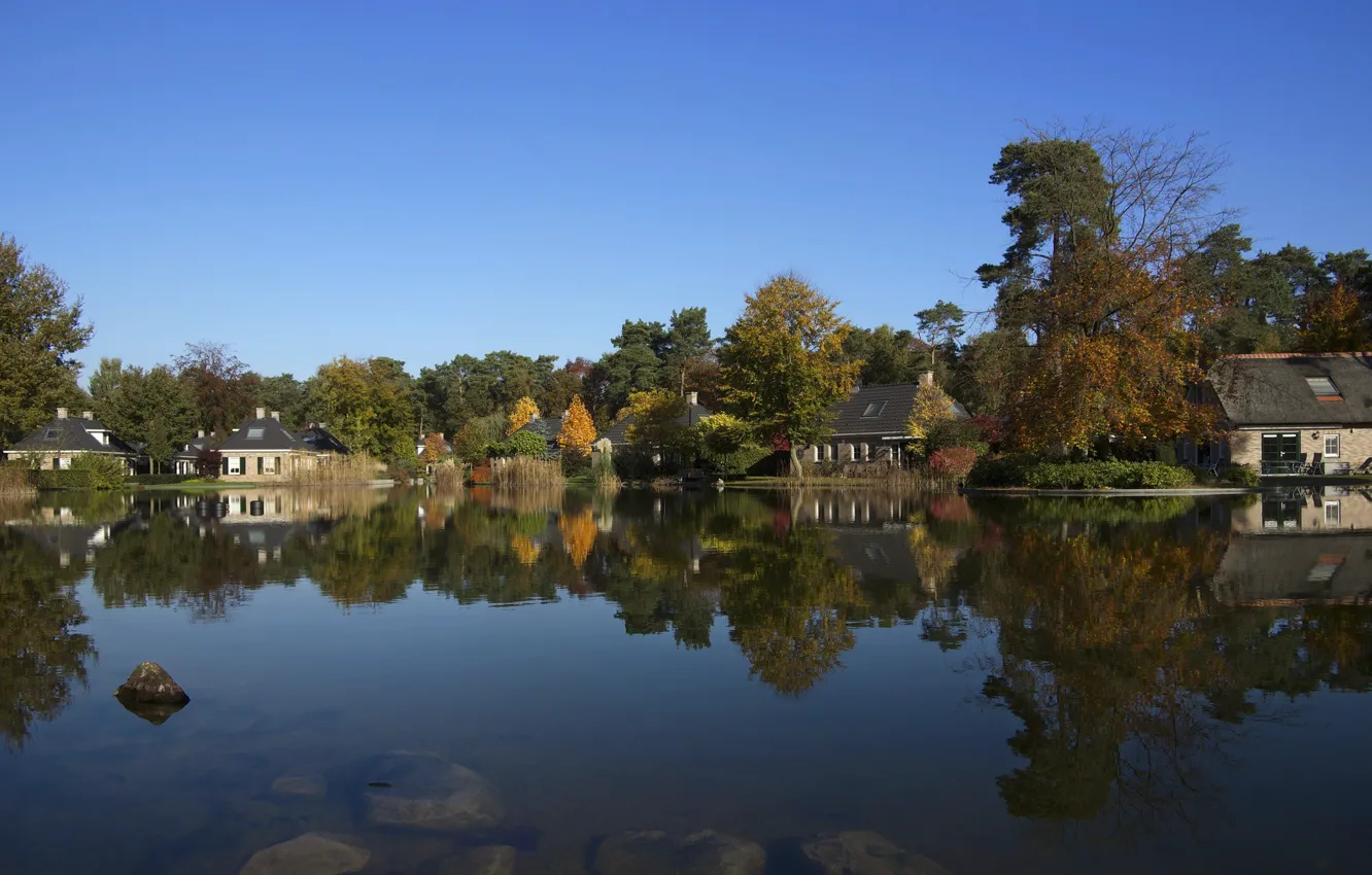Фото обои пруд, домики, Нидерланды, голландия, Ruurlo