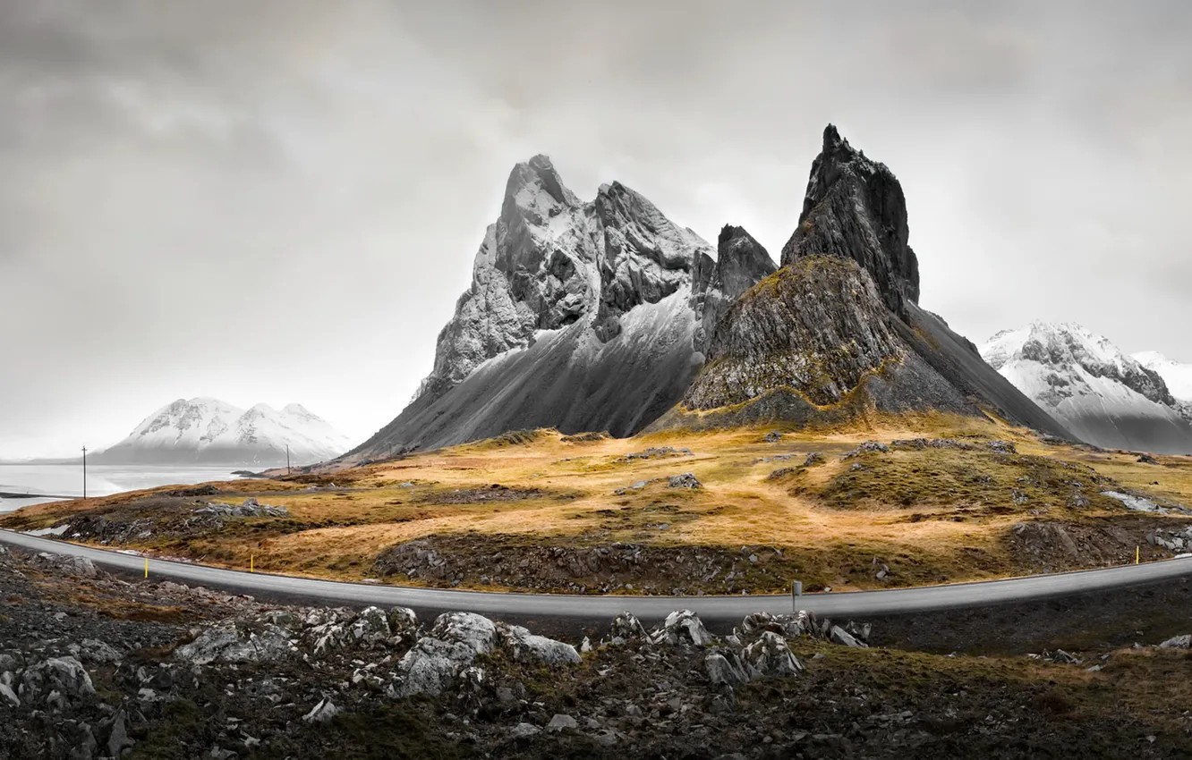 Фото обои дорога, туман, гора