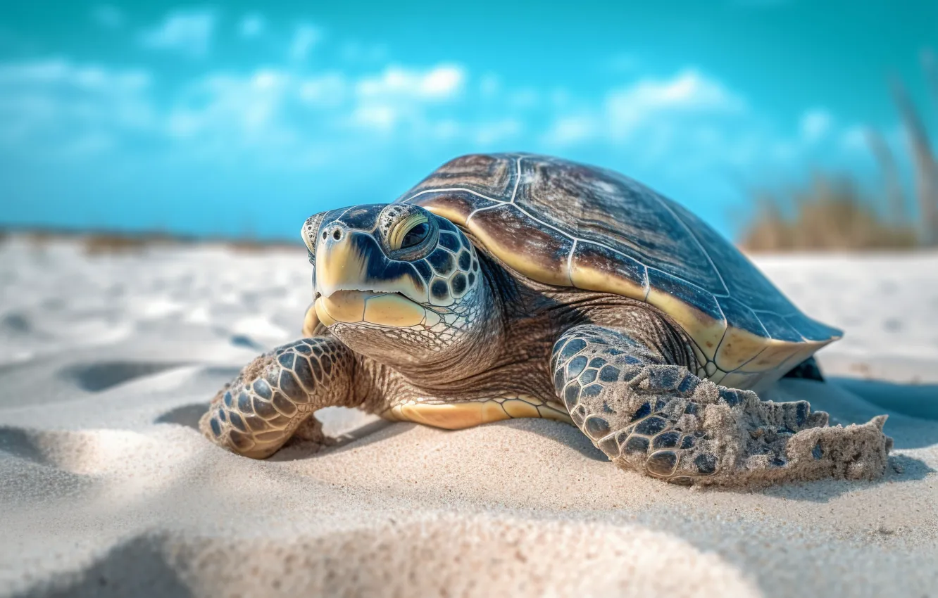 Фото обои черепаха, морская черепаха, морская, ИИ-арт, нейросеть