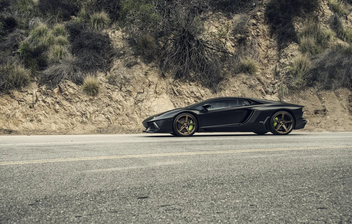 Фото обои Lamborghini, Black, Side, Tuning, LP700-4, Aventador, Mansory, Supercar