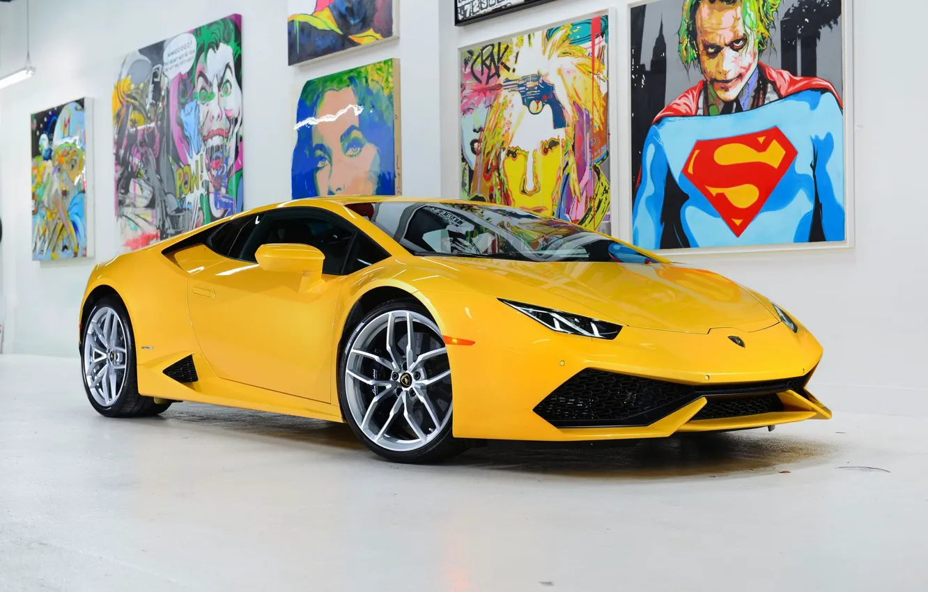 Фото обои Lamborghini, Front, Yellow, Studio, Picture, Supercar, Huracan, LP610-4