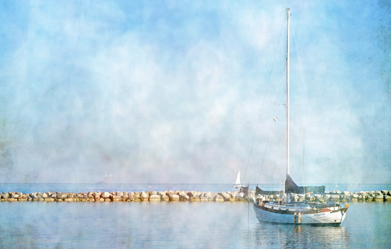Фото обои пейзаж, озеро, стиль, лодка