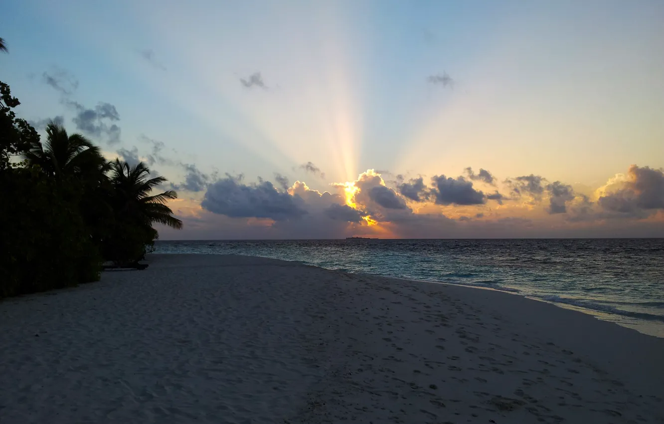 Фото обои тропики, Мальдивы, sunset, стров