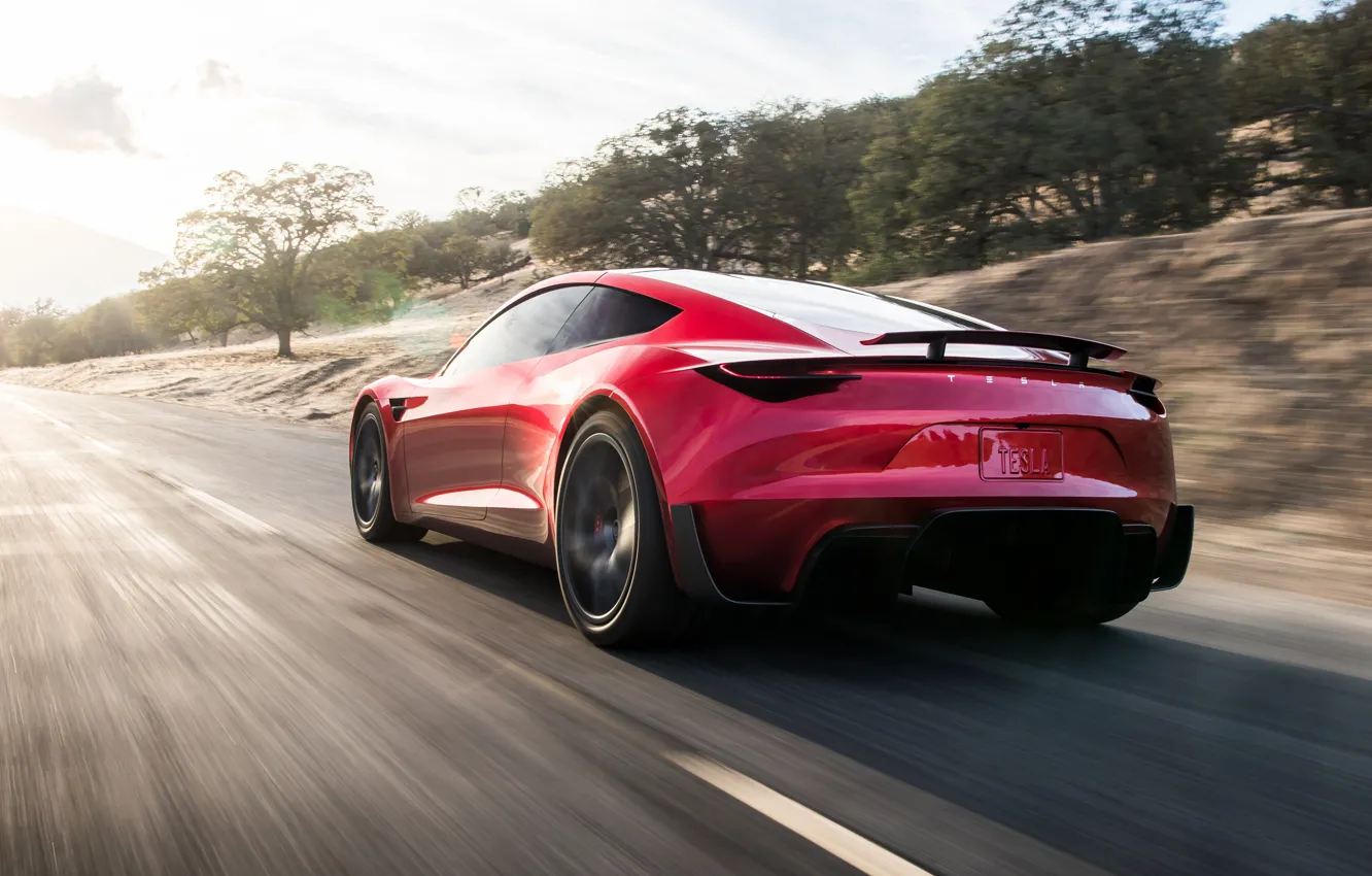 Фото обои Roadster, скорость, вид сзади, Tesla, 2020