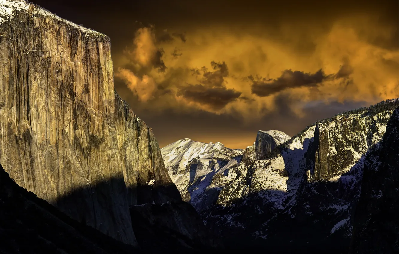 Фото обои горы, природа, Yosemite Sunset