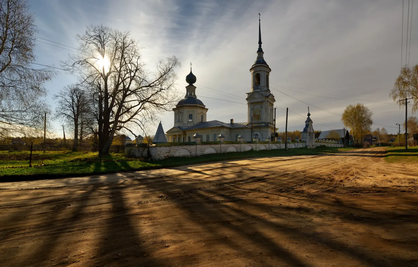 Фото обои дорога, дома, храм, Кострома, Костромская губерния