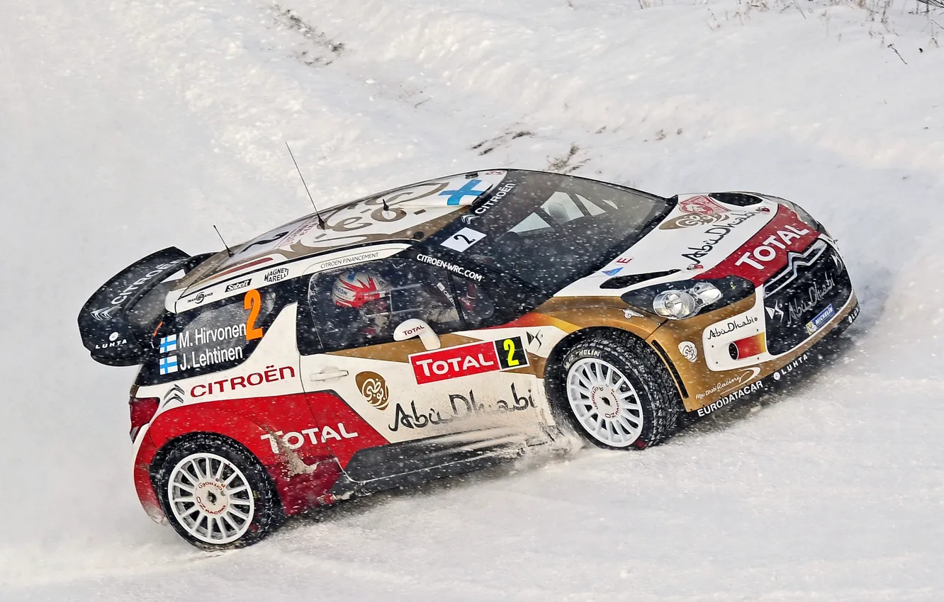 Фото обои Зима, Снег, Ситроен, Citroen, DS3, WRC, Rally, Total