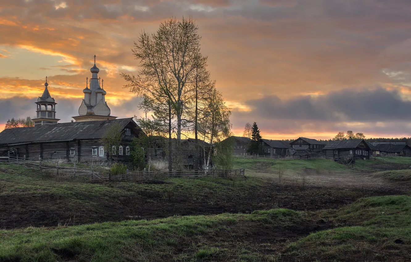 Фото обои деревня, храм, Архангельская область, Кимжа