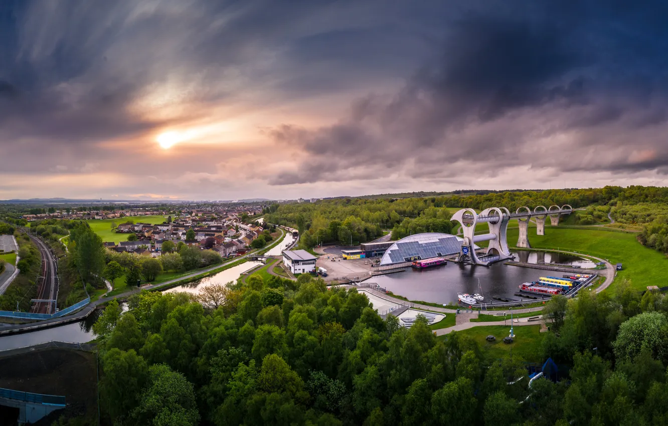 Фото обои Шотландия, панорама, Фолкеркское колесо