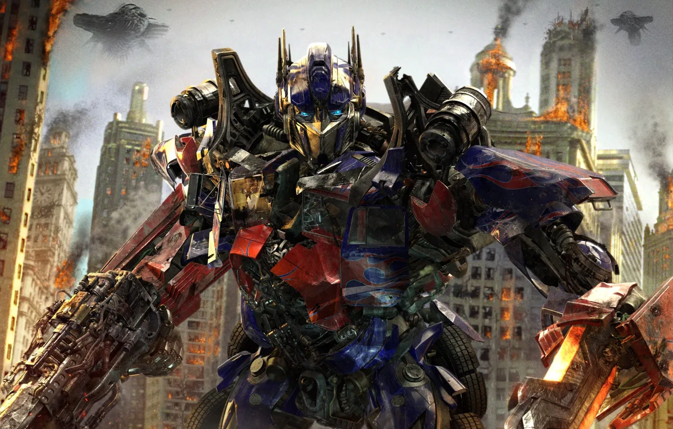 Фото обои город, оружие, фантастика, роботы, the movie, battle, автоботы, Optimus Prime