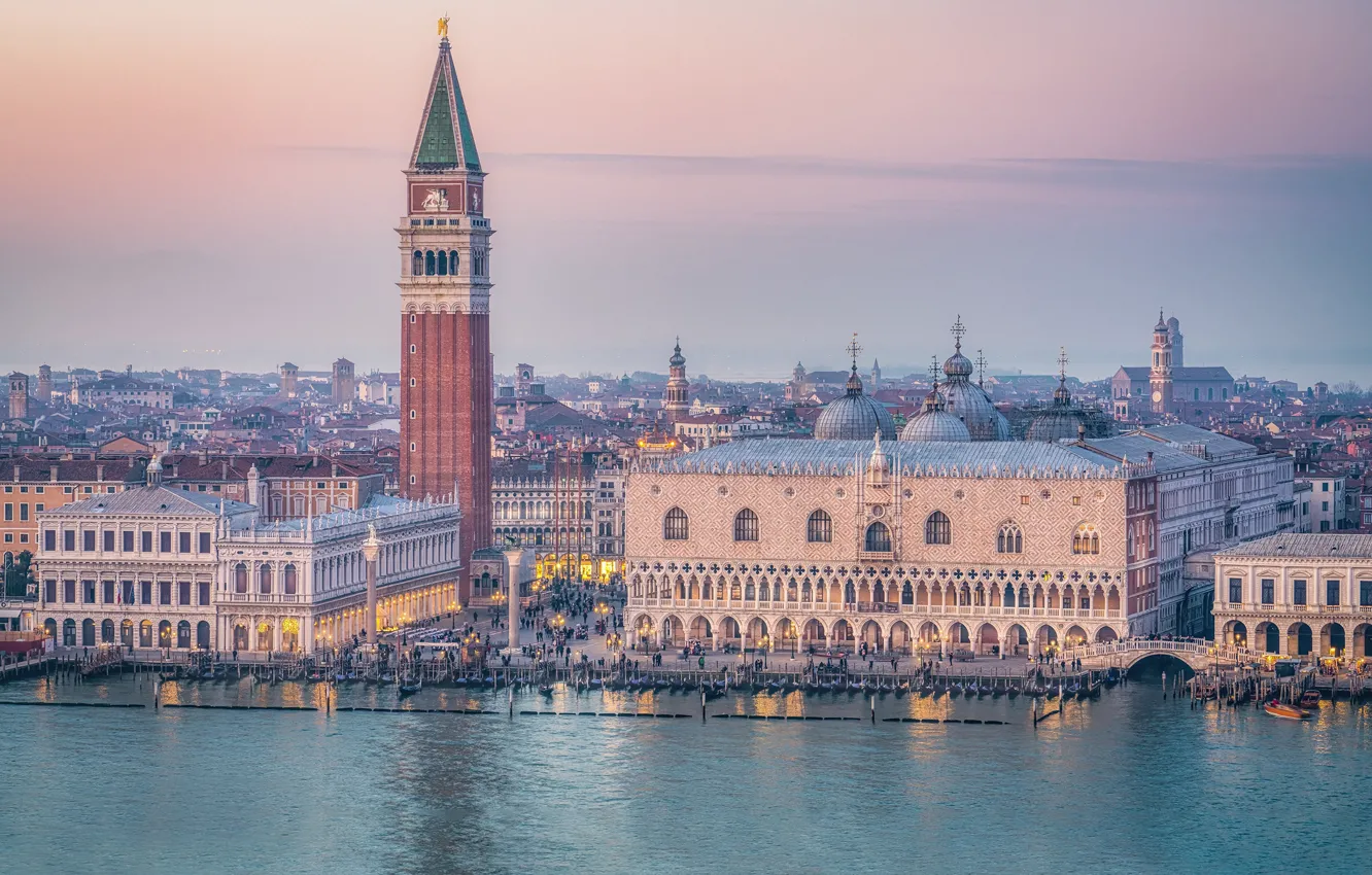 Фото обои здания, башня, дома, площадь, Италия, Венеция, канал, набережная