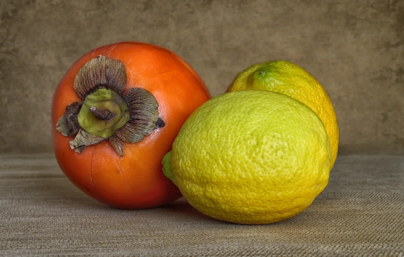 Фото обои макро, лимон, плод, хурма