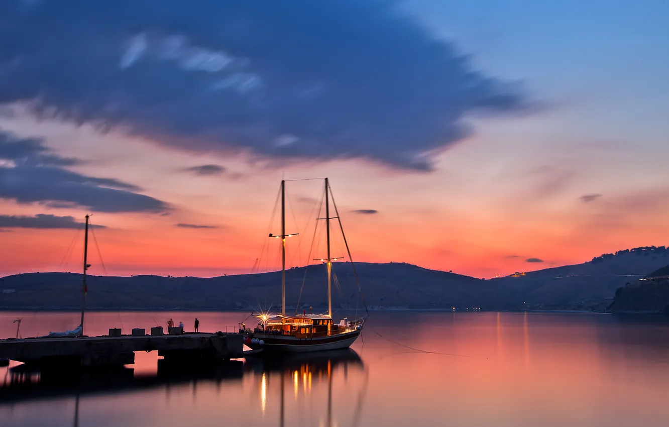 Фото обои океан, яхта, sky, sunset, water, seascape, албания