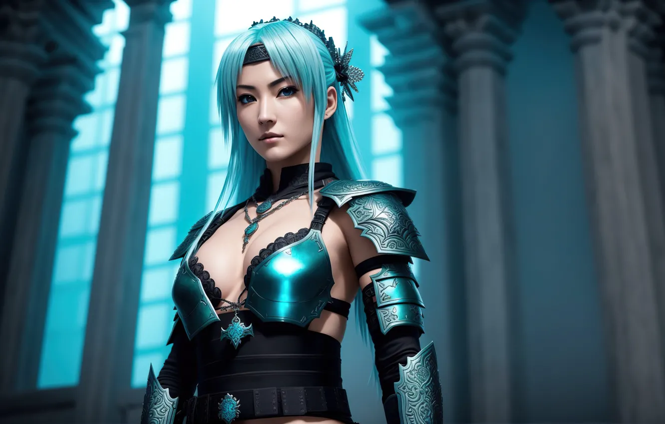 Фото обои girl, fantasy, armor, art, asian, digital art, Stable Diffusion, Neuronet