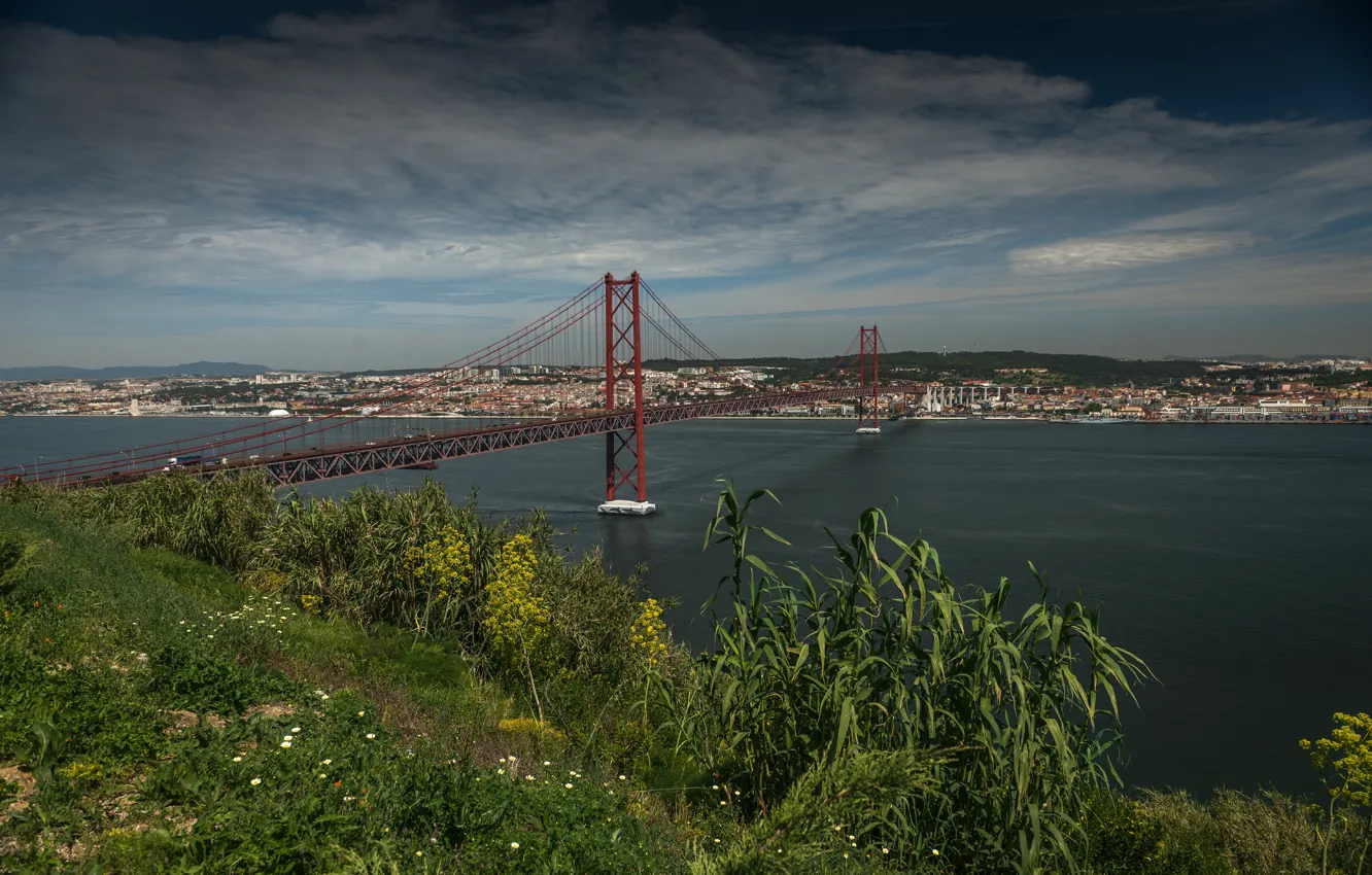 Фото обои Панорама, Португалия, Лиссабон, Portugal, Panorama, Lisbon, 25 апреля мост, Мост имени 25 апреля