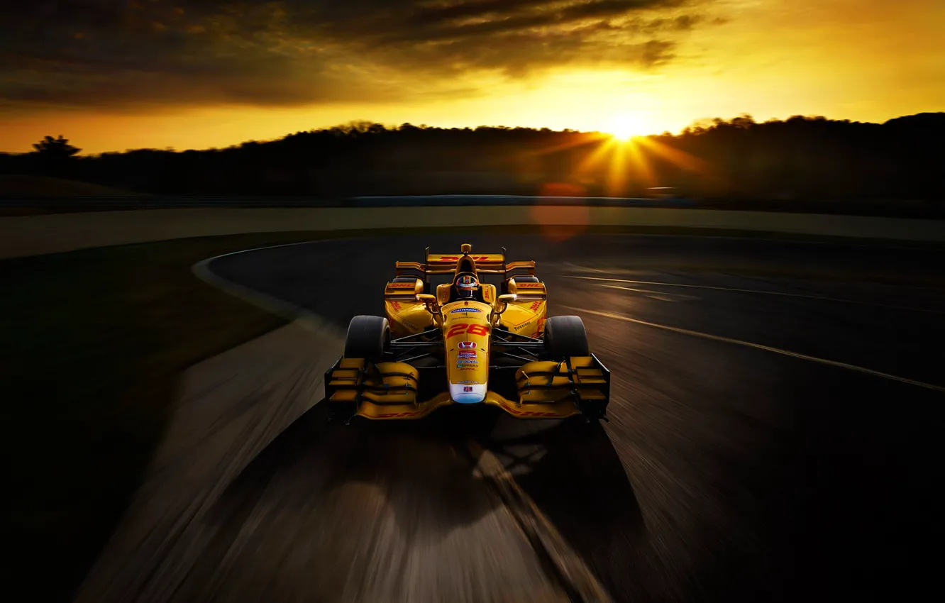 Фото обои Honda, Race, Speed, Sunset, Yellow, Track, Bolide